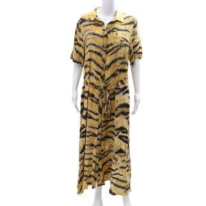 Hofmann Copenhagen Womens Tiger Print Tie Waist Button Down Dress Gold Size 40
